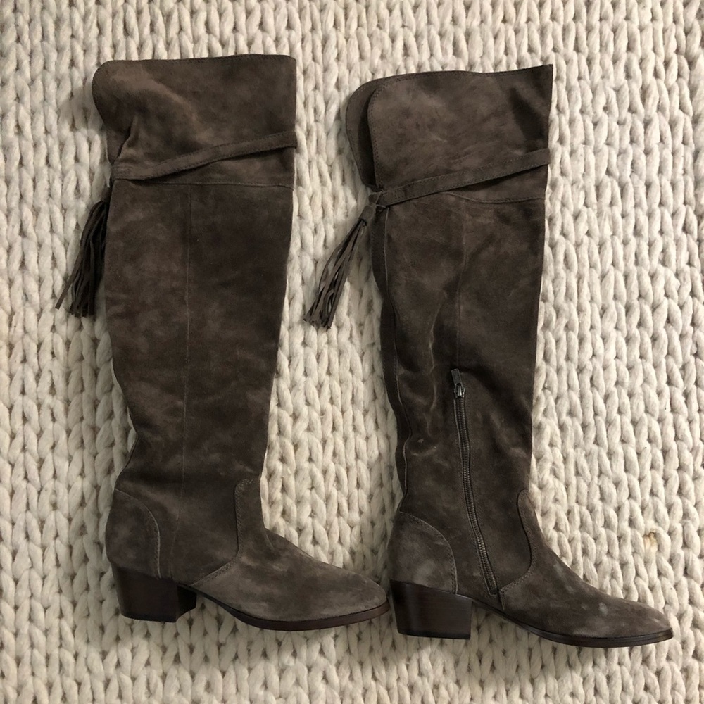 Frye light brown/grey suede over-the-knees boots
